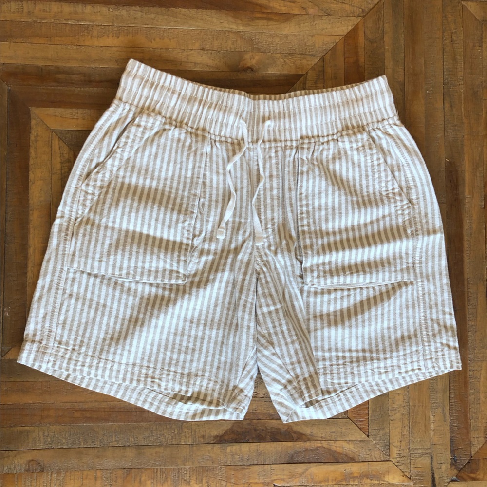 Denver Hayes Cream & White Striped Drawstring cotton summer casual Shorts